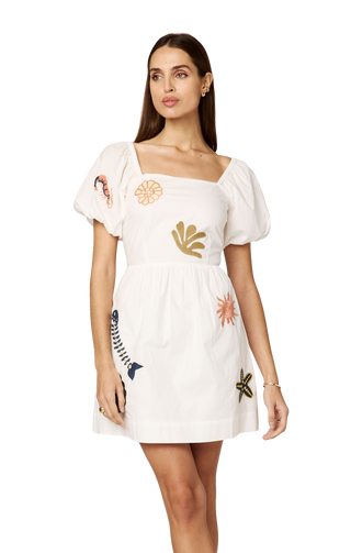 Flora Mini Dress, Ivory Multi