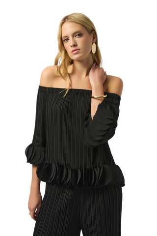 Georgette Pleated Top, Black