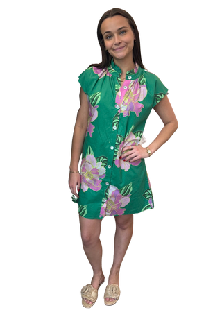 SS Floral Print Dress, Green