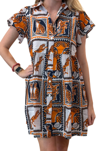 Frenchi Mini Gameday Dress, Navy Tiger