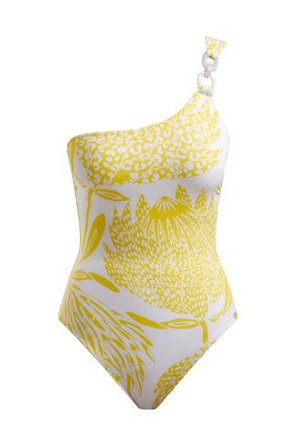 One Shoulder Swimsuit, Yellow Protea