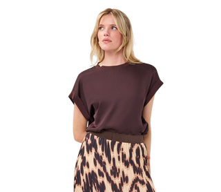 Roll Up Satin Sleeve Shirt, Cacao