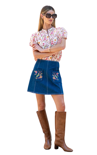 Marlo Mini Skirt, Denim Emb