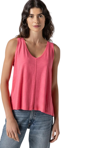 Shirred Back V-Neck Tank, Punch