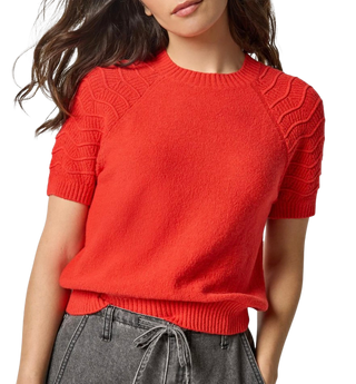 Textured Sleeve Sweater, Fiesta