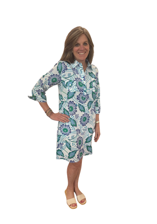 La Jolla Dress, Funky Floral, White/Peri/Green