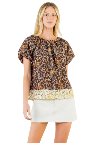 Puff Sleeve Plant Print Top THS2060-BR
