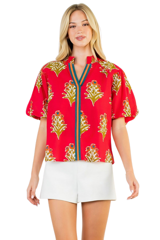 Puff Sleeve Floral Detail Top, MG