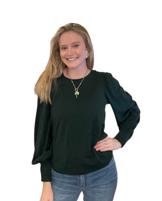 Smk Cuff Shirred Slv Tee, Mossy Green