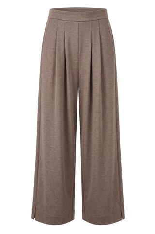 Pull On Pleated Wide Leg 30" Ins, Heathered Taupe