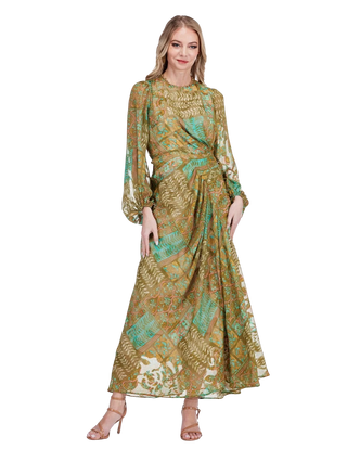 Side Drape Pleated Maxi, Olive Tapestry