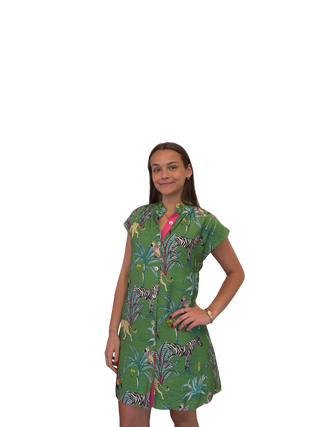 Short Sleeve Animal Print Dress, Green