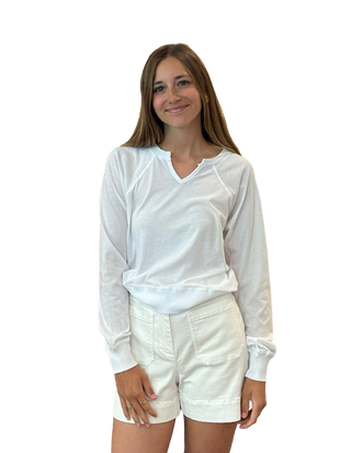 Split Neck Pullover, White