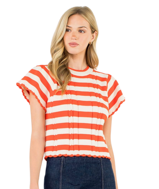 Short Sleeve Striped Knit Top, RA