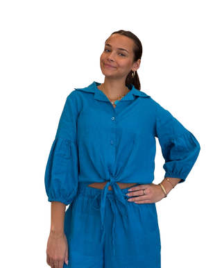 Ava Top Linen, Azure