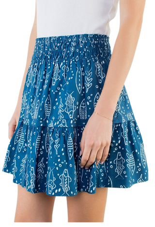 High Waisted Short Fish Print Skirt, BL