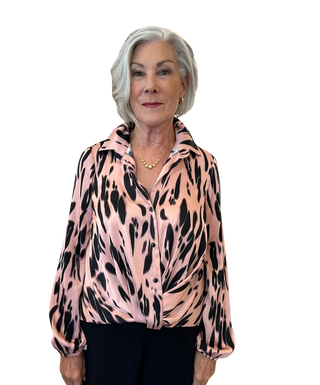 Recycled Satin Animal Print Draped Top, Pink/Black