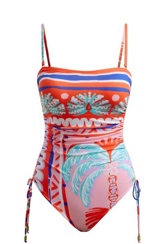 Ruched Side Swimsuit, Pink Palm