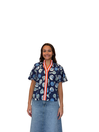 High Collared Vase Print Top, N