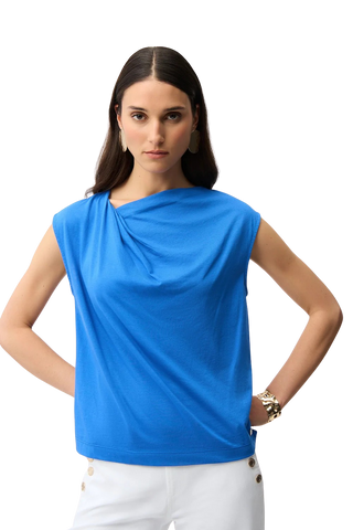 Organic Cotton Top With Asymmetrical Collar, Harbor Blue