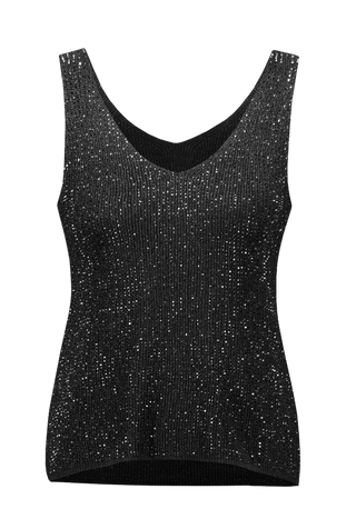 Metallic Knitted Camisole with Rhinestones, Black