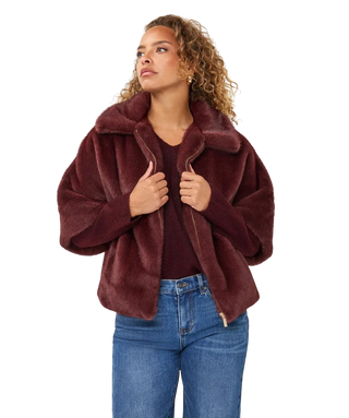Poncho Coat Faux Fur, Merlot
