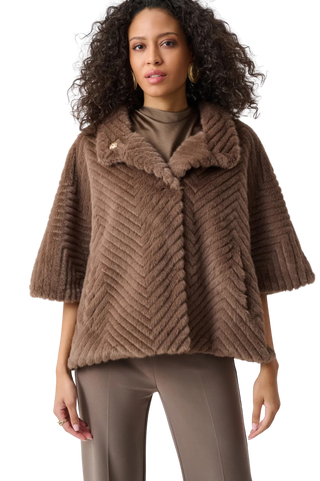 Chevron Faux Fur Cape-Style Jacket, Mink