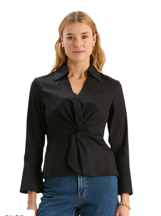 Paige Ctn Twisted Front Blouse, Black