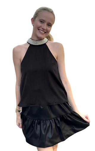 Tiered Leather Skirt, BK