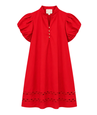 Button Front Puff Sleeve Mini Dress, Red