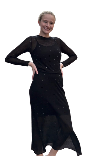 Rhinestone Studded Skirt, Blk