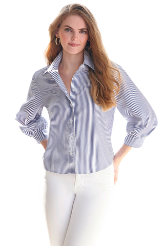 Cora Shirt Menwear Stripe, White/Navy