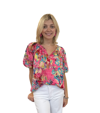 Pleated Puff Slv Top, Floral Breeze
