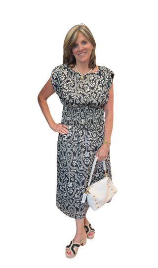 Pattern Maxi Dress w/ Slit, BK