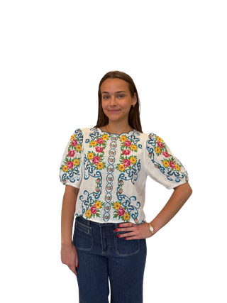 Floral Emb Top w/ Scallop Neckline, CR