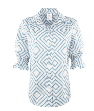 Sirena Shirt, Lt Blue Diamond Print