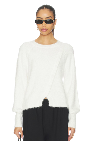 Diagnal Placket Raglan Sweater, Soft White