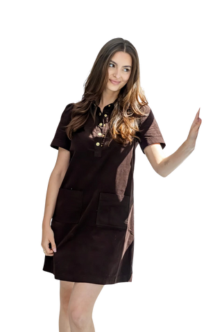 S/S Shirt Dress, Hot Fudge