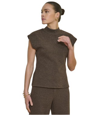 Sleeveless Mockneck Sweater, Cacao
