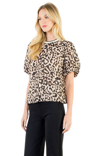 Flowy Puff Slv Animal Print Top JH2533-T
