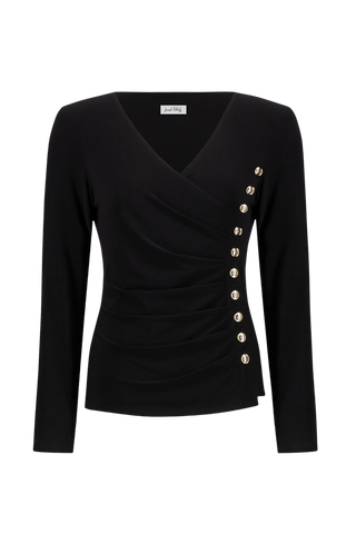 Silky Knit Fitted Wrap Top, Black