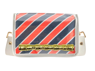 Petite Orange And Navy Stripe Clear Stadium Bag With White Bamboo Stick - Orange & Navy Bamboo