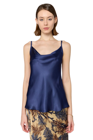 Davina Satin Top, Navy