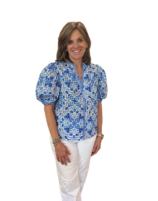 Short Sleeve Top, Blue Multi