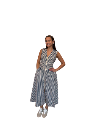 Sleeveless Vertical Stripes Zippered Dress, N