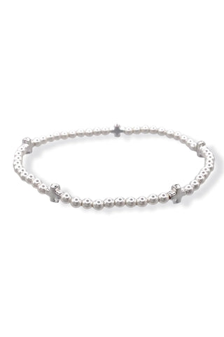 Signature Cross Small Pearl 3mm Bead Bracelet - Sterling