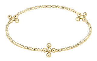Signature Cross Gold 2mm Bead Bracelet - Classic Beaded  3mm Sig Cross