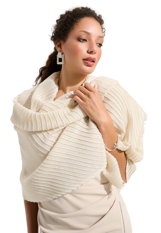 Woven Pleated Rectangular Scarf, Champagne