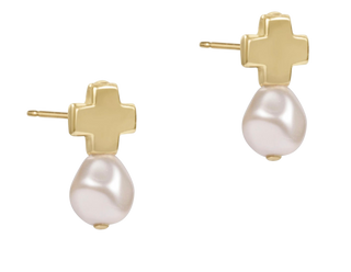 Signature Cross Gold Stud - Pearl