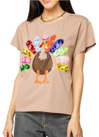 Light Brown Rainbow Flower Turkey Tee